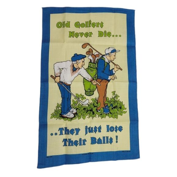 NEW VINTAGE 80s tea towel Irish linen‎ funny golf saying decoration - Picture 1 of 6